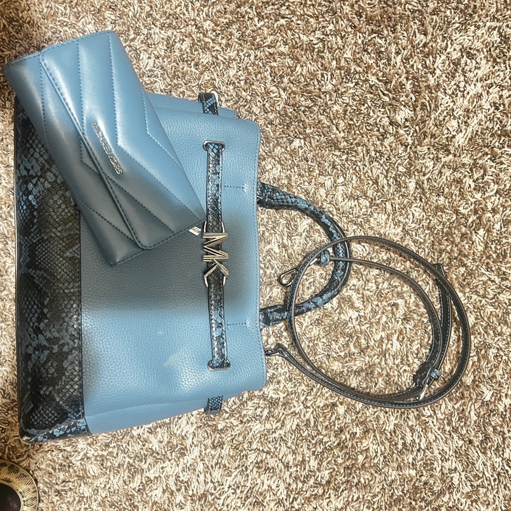 Michael Kors Blue snakeskin Crossbody and Wallet Set